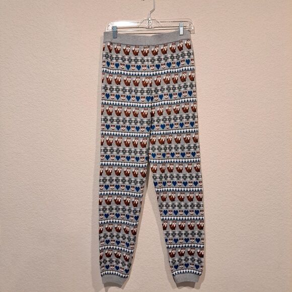 Unique Vintage Fair Isle Grey Foxes Pajama Pants Leggings Women's L 10-12 NWT - Picture 4 of 9